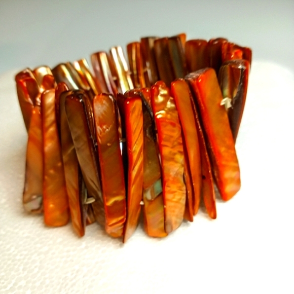 Abalone Stretch Cuff Bracelet Sunrise Rose Natural - Picture 3 of 10